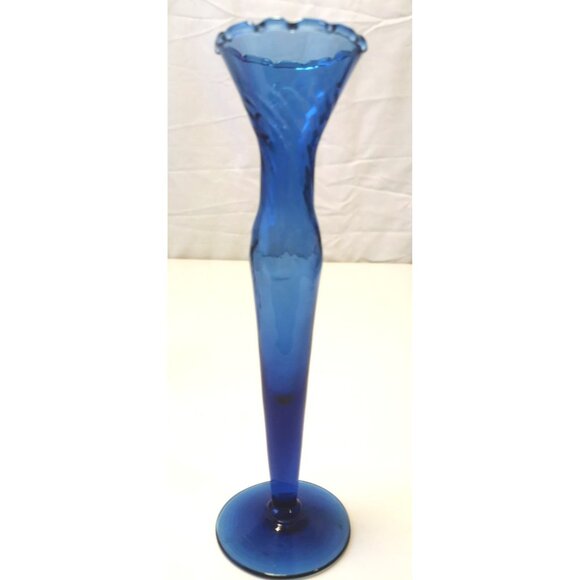Pair of Vintage Cobalt Blue Vases- Glass Bud Vase Compact Botanical Vase Ceramic - Picture 7 of 7